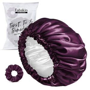 FABSKIN Luxury Satin Silk Hair Bonnet Cap for Sleeping with Satin Scrunchie | For Women & Girls | For Curly & All Hair Types - Wine